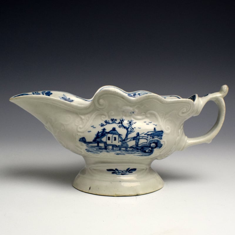 Uncommon Triangular Platform Pattern Sauceboat c1754-56