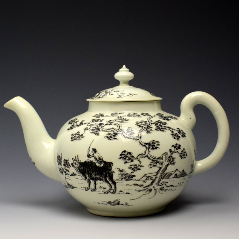 Early Boy on a Buffalo Pattern Teapot and Cover c1754-56