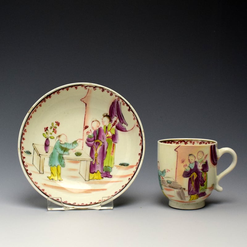 Purple Window Pattern Coffee Cup and Saucer c1780