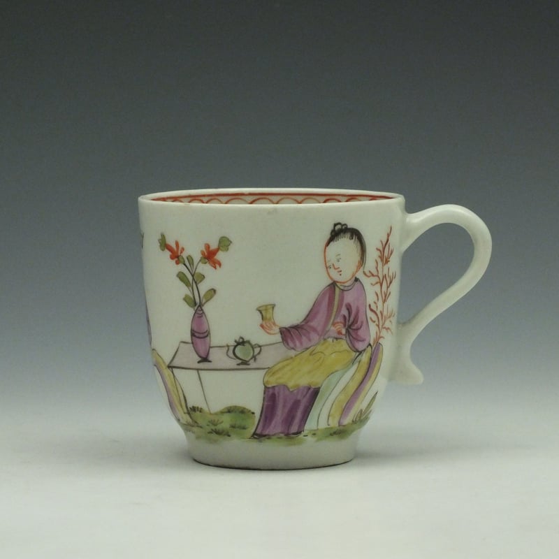 Lowestoft Porcelain Parrot and Butterfly Pattern Trio c1780-90 (2)