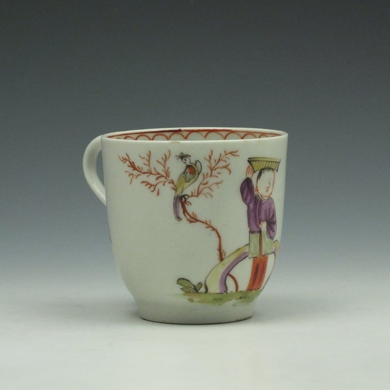 Lowestoft Porcelain Parrot and Butterfly Pattern Trio c1780-90 (4)