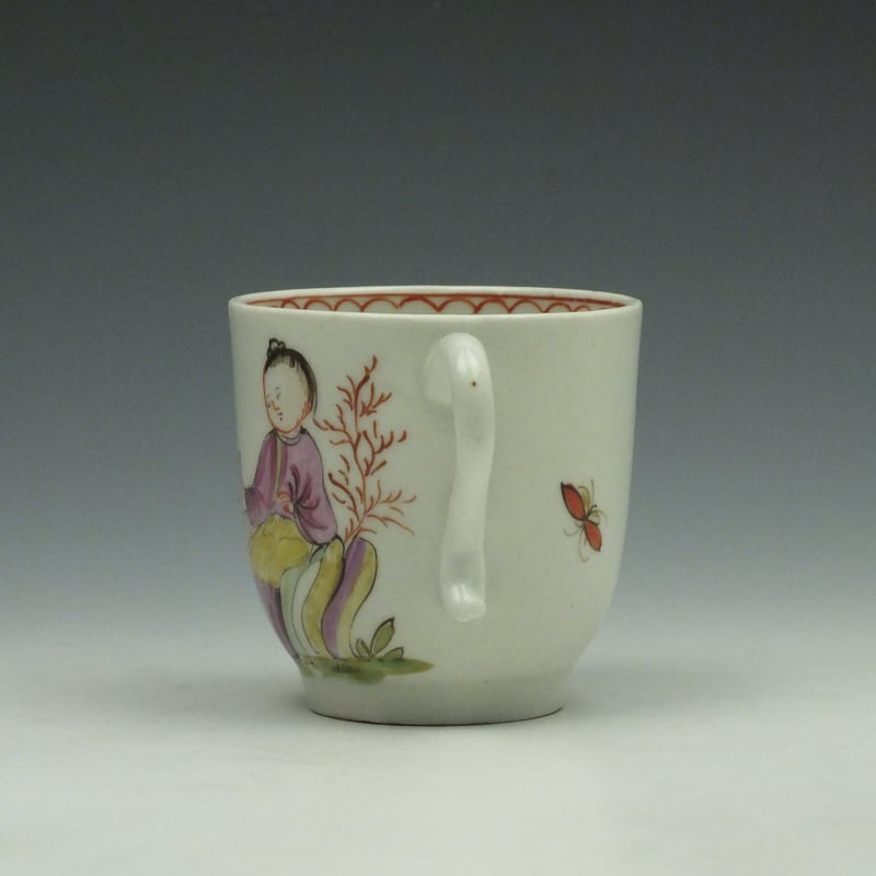 Lowestoft Porcelain Parrot and Butterfly Pattern Trio c1780-90 (6)