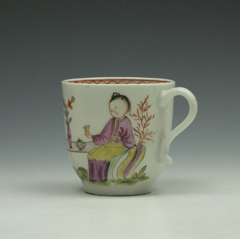 Lowestoft Porcelain Parrot and Butterfly Pattern Trio c1780-90 (7)