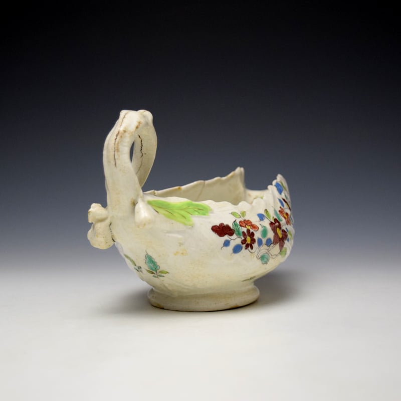 Longton Hall Polychrome Floral Pattern Cos Moulded Saucerboat c1756-60 (5)