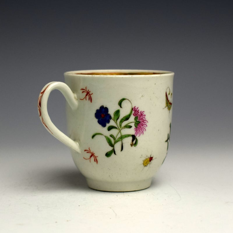 A Fine Worcester Flower Sprays and Insects Pattern Coffee Cup c1760-65 (2)
