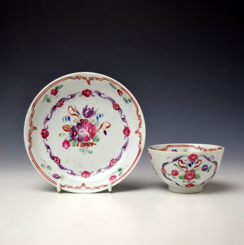 Baddeley Littler Floral Pattern Teabowl and Saucer c1780-85