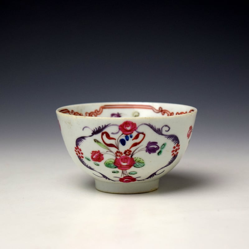 Baddeley Littler Floral Pattern Teabowl and Saucer c1780-85 (2)