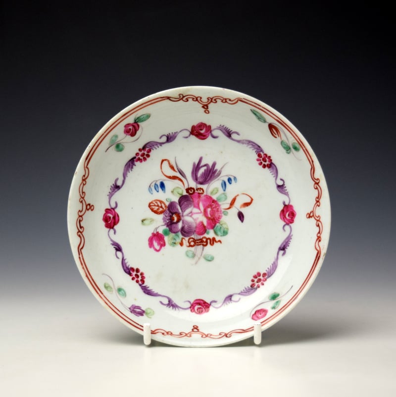Baddeley Littler Floral Pattern Teabowl and Saucer c1780-85 (8)