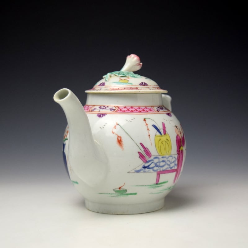 Baddeley Littler Mandarin Pattern Teapot and Cover c1780-85 (2)