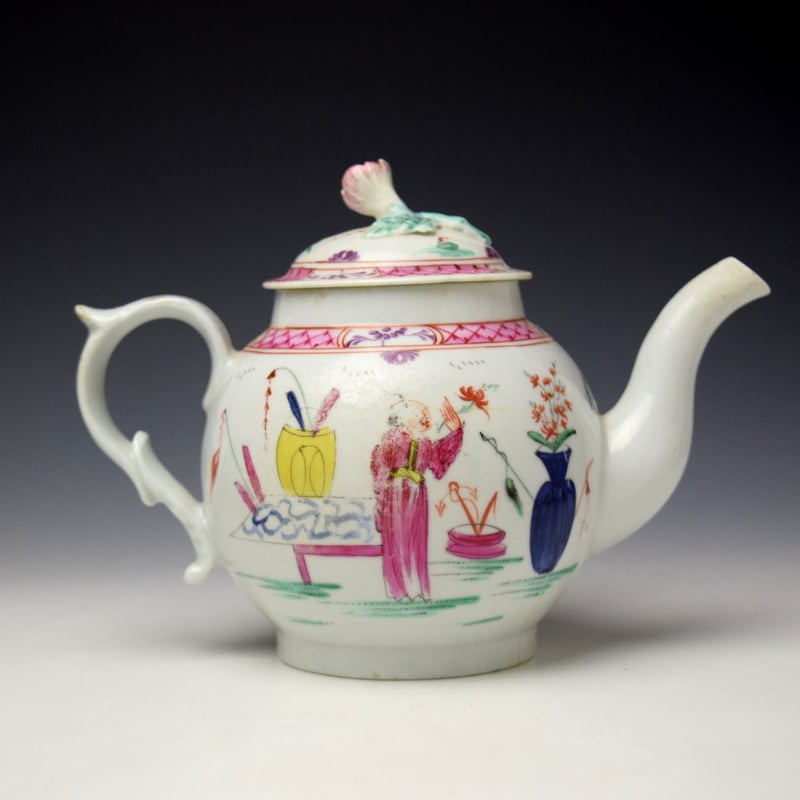 Baddeley Littler Mandarin Pattern Teapot and Cover c1780-85 (4)