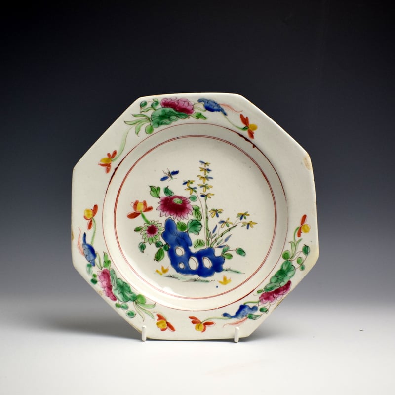 Early Blue Rock Pattern Octagonal Plate c1752