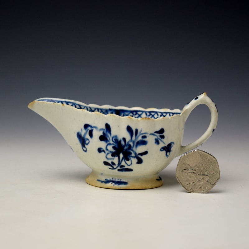 Bow Floral Pattern Blue and White Creamboat c1760 (2)