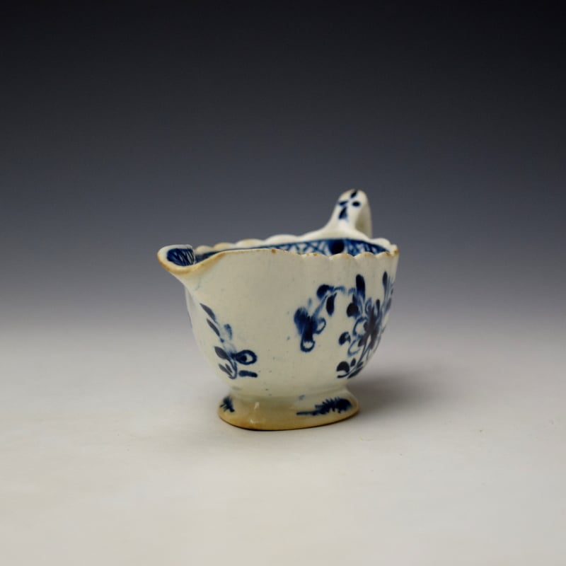 Bow Floral Pattern Blue and White Creamboat c1760 (3)
