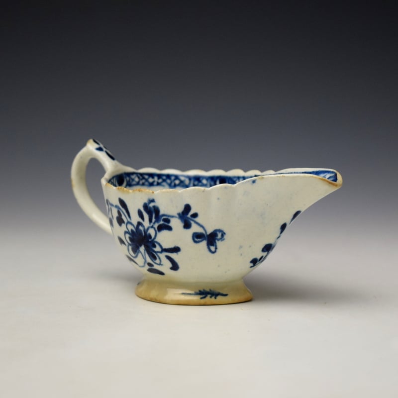 Bow Floral Pattern Blue and White Creamboat c1760 (4)