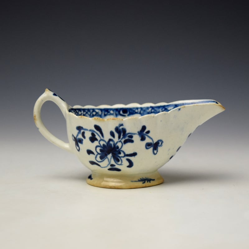 Bow Floral Pattern Blue and White Creamboat c1760 (5)