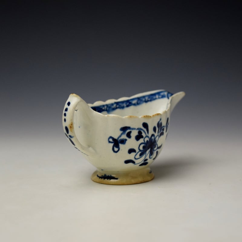 Bow Floral Pattern Blue and White Creamboat c1760 (6)