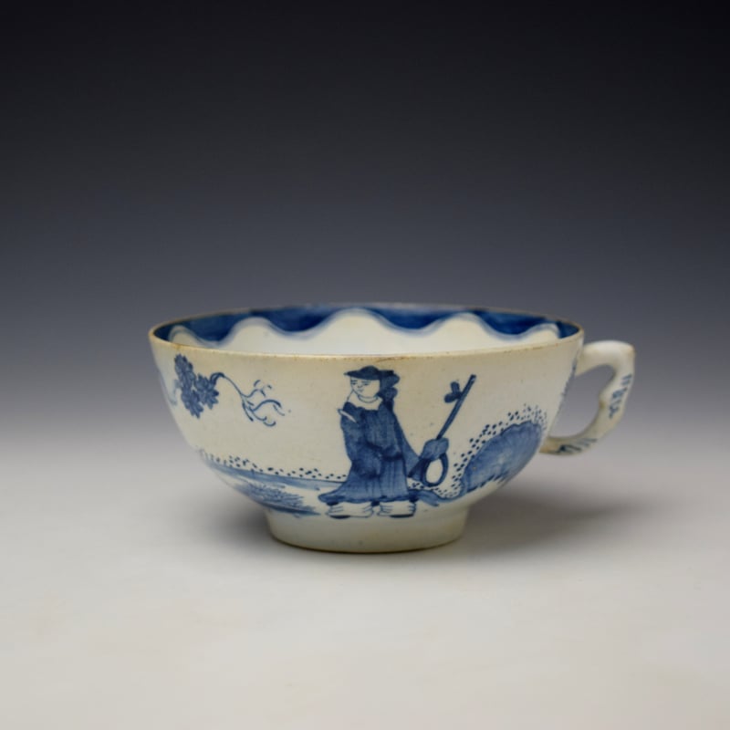 Bow Golfer and Caddy Pattern Breakfast Size Teacup c1758-63