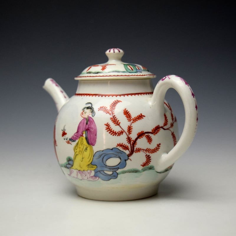Bow Lady Holding a Flower Pattern Teapot and Cover c1765-70 (6)