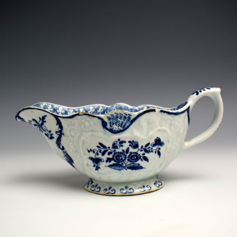 Moulded Floral Pattern Sauceboat with Shell Motifs c1758-62