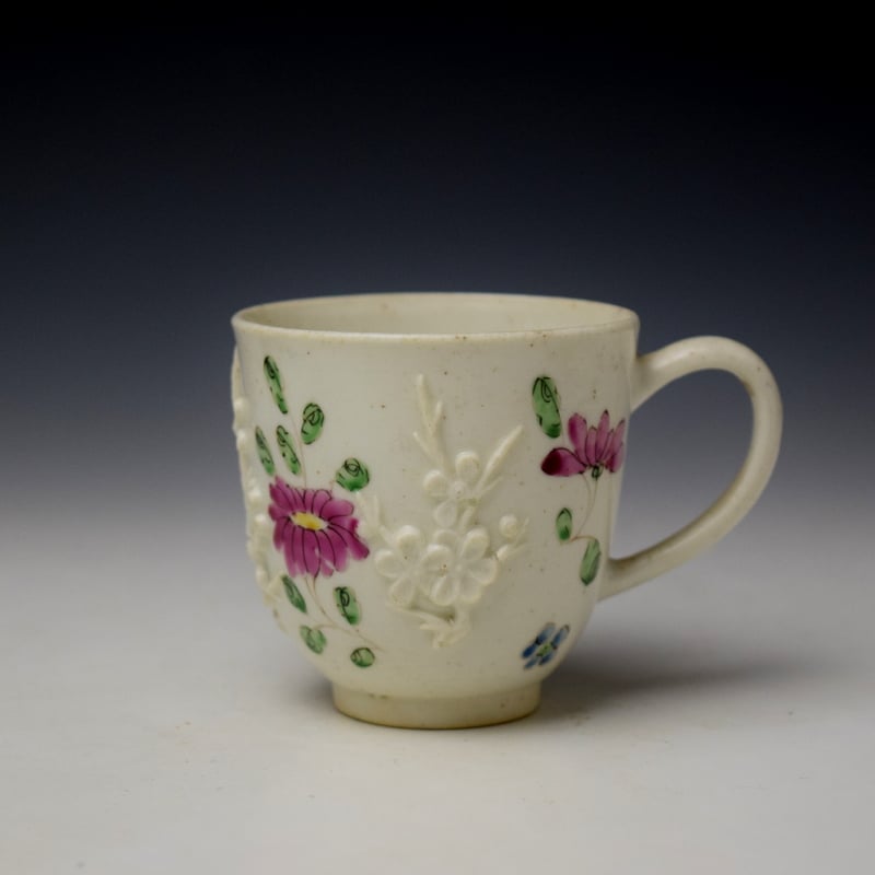 Bow Moulded Prunus and Floral Sprays Pattern Coffee Cup c1752-55