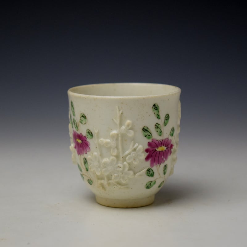 Bow Moulded Prunus and Floral Sprays Pattern Coffee Cup c1756-60 (2)