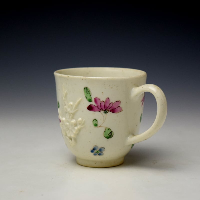 Bow Moulded Prunus and Floral Sprays Pattern Coffee Cup c1756-60 (5)