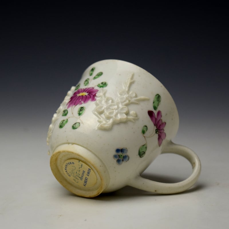 Bow Moulded Prunus and Floral Sprays Pattern Coffee Cup c1756-60 (7)