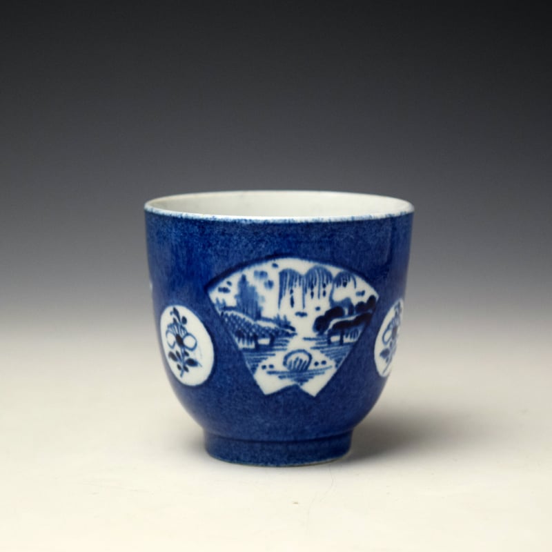 Bow Powder blue Fan Panelled Landscape Pattern Coffee Cup c1760-65 (3)