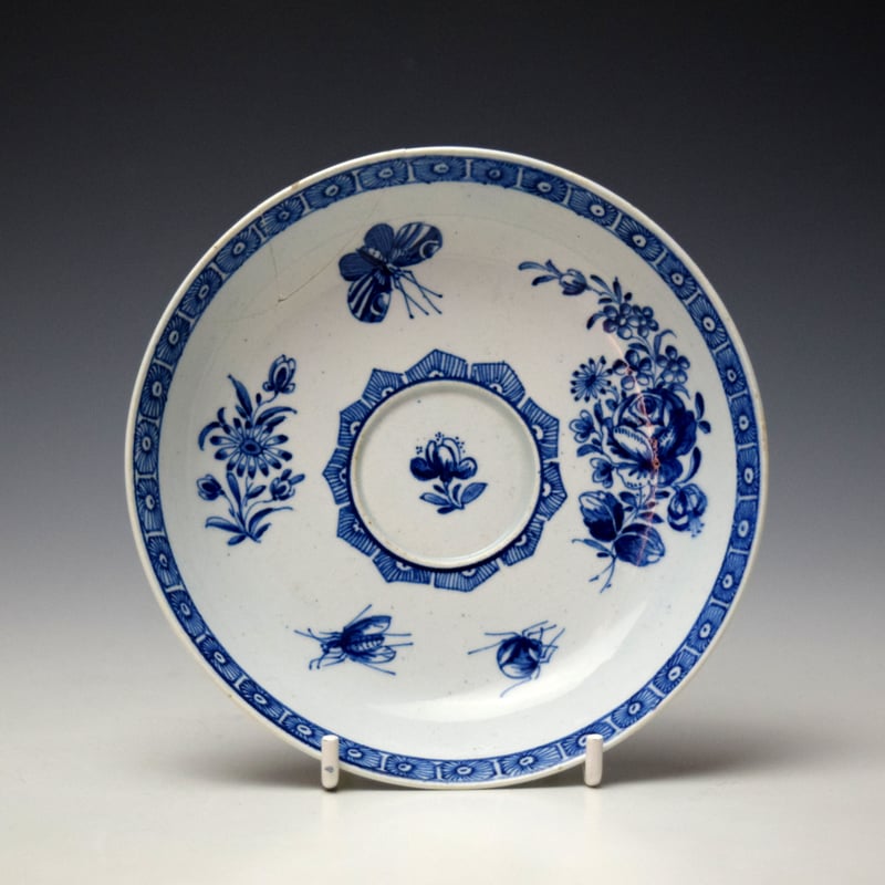 Rare Rose and Moth Pattern Trembleuse Saucer c1760-65