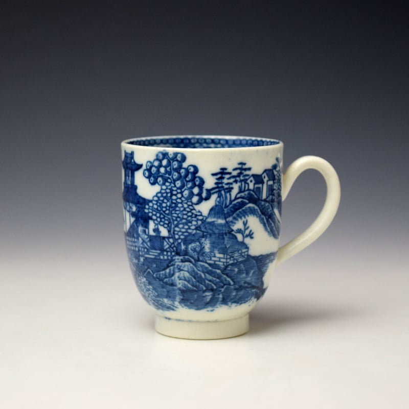 Caughley Fenced Garden Pattern Coffee Cup and Saucer c1785-90 (2)