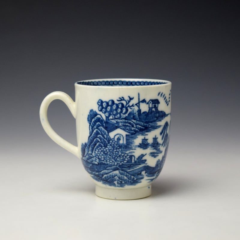 Caughley Fenced Garden Pattern Coffee Cup and Saucer c1785-90 (4)