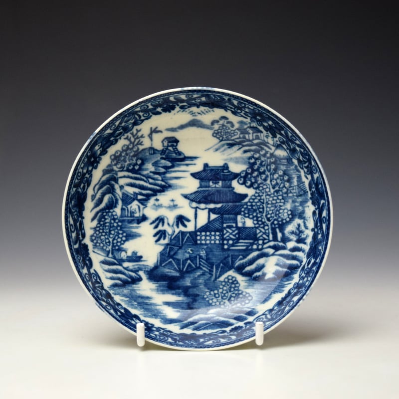 Caughley Fenced Garden Pattern Coffee Cup and Saucer c1785-90 (8)