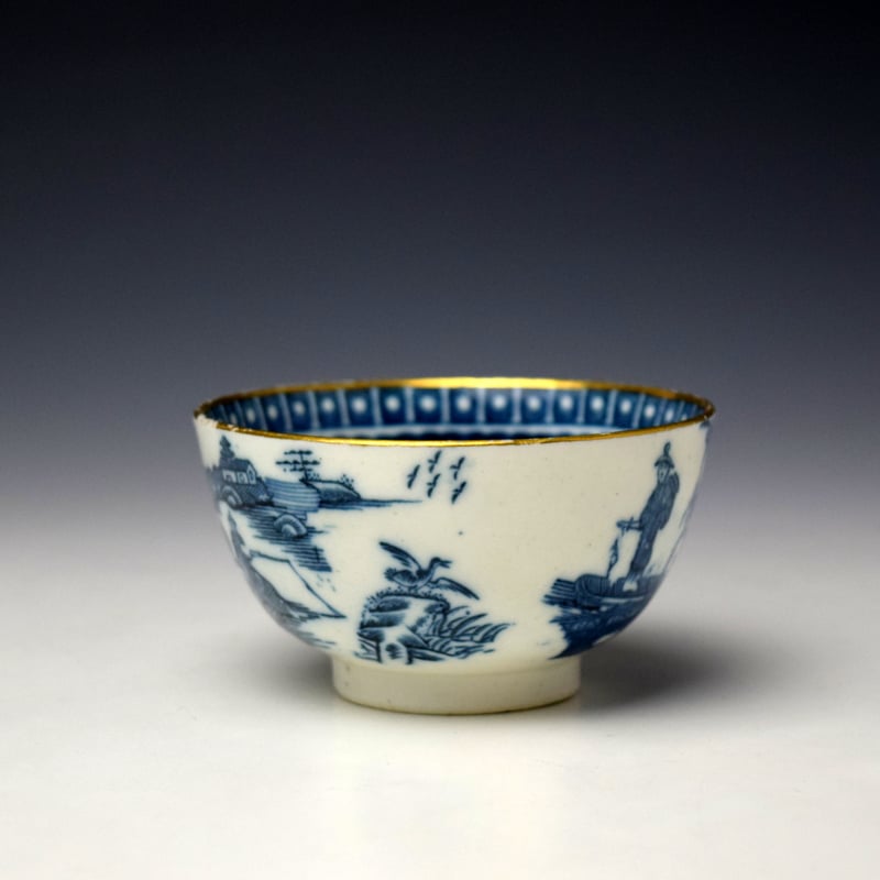 Caughley Fisherman Pattern Teabowl and Saucer c1777-99 (3)