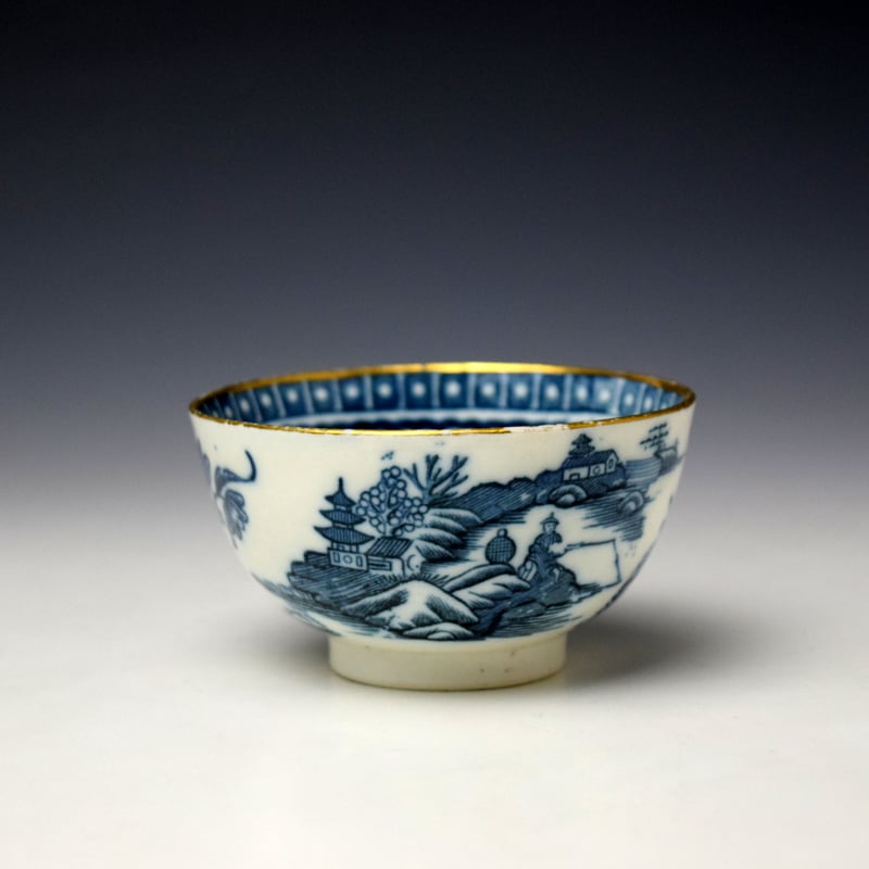 Caughley Fisherman Pattern Teabowl and Saucer c1777-99 (4)