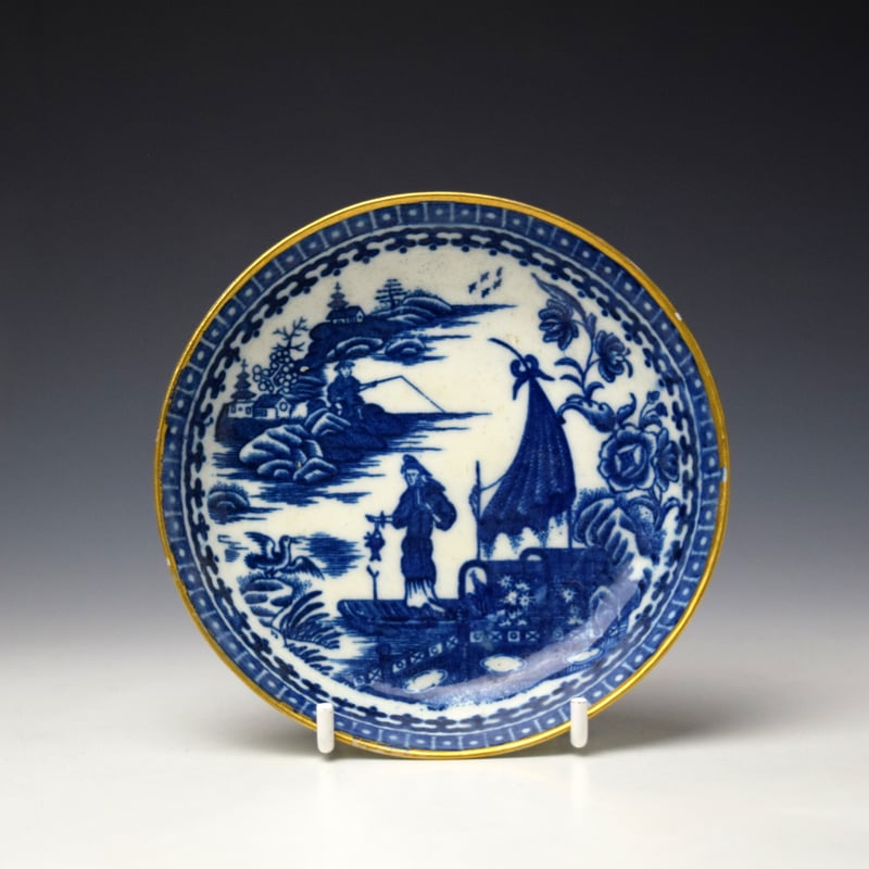 Caughley Fisherman Pattern Teabowl and Saucer c1777-99 (7)