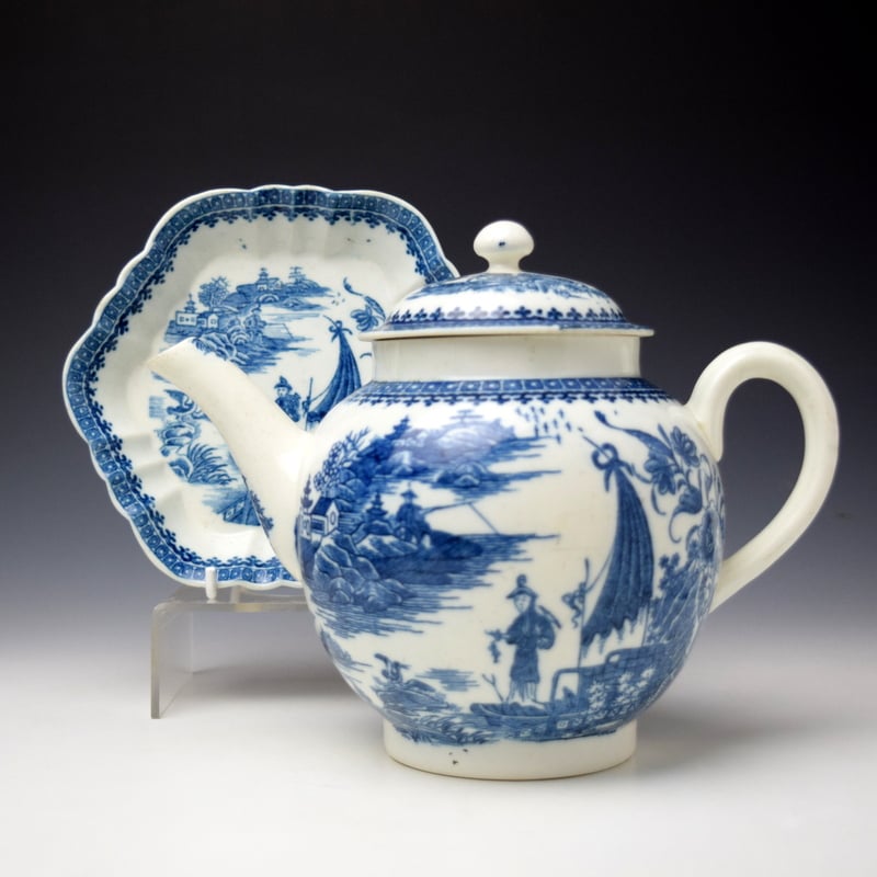 Fisherman Pattern Teapot and Stand c1777-99