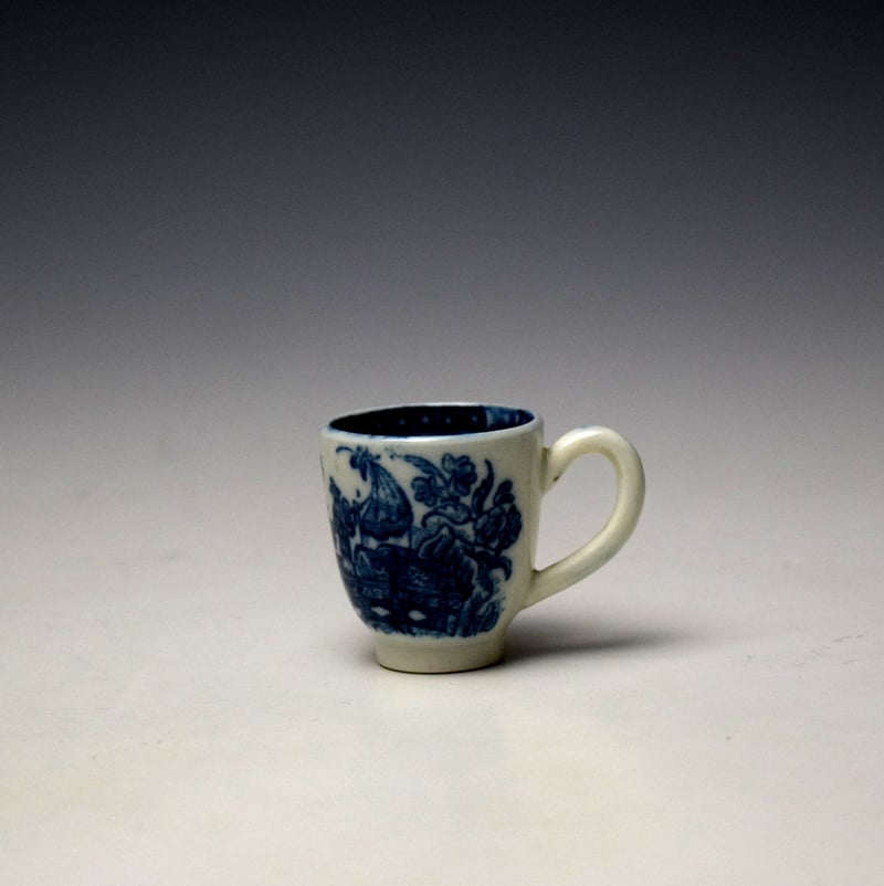 Caughley Fisherman Pattern Toy Coffee Cup and Saucer c1777-99 (3)