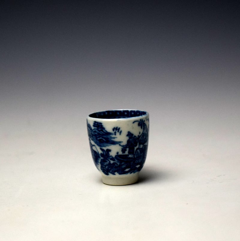 Caughley Fisherman Pattern Toy Coffee Cup and Saucer c1777-99 (4)