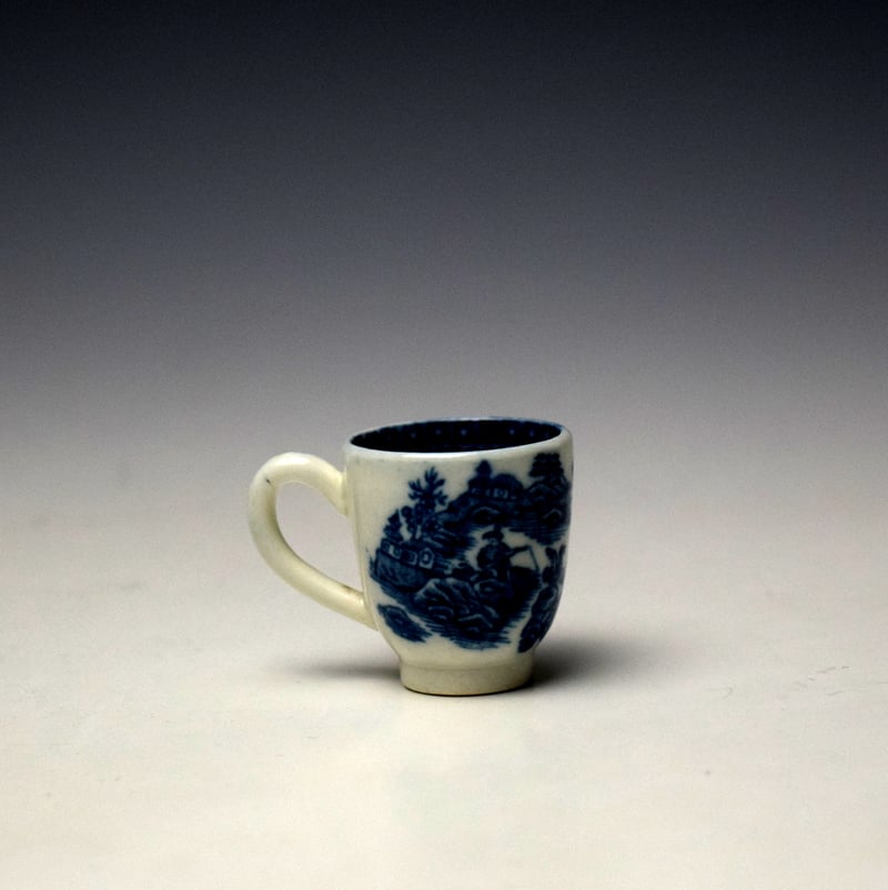 Caughley Fisherman Pattern Toy Coffee Cup and Saucer c1777-99 (5)