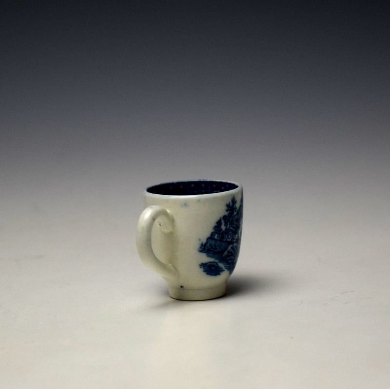 Caughley Fisherman Pattern Toy Coffee Cup and Saucer c1777-99 (6)