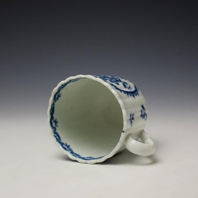 Caughley Fruit and Wreath Pattern Fluted Coffee Cup and Saucer c1778-88 (7)