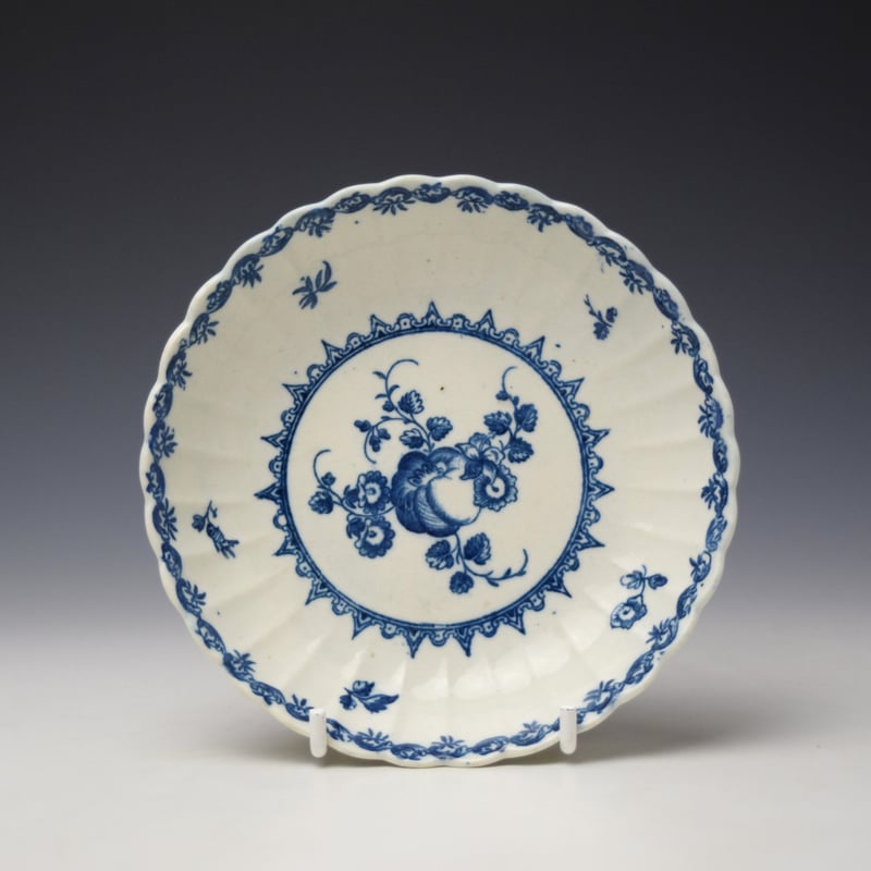 Caughley Fruit and Wreath Pattern Fluted Coffee Cup and Saucer c1778-88 (9)