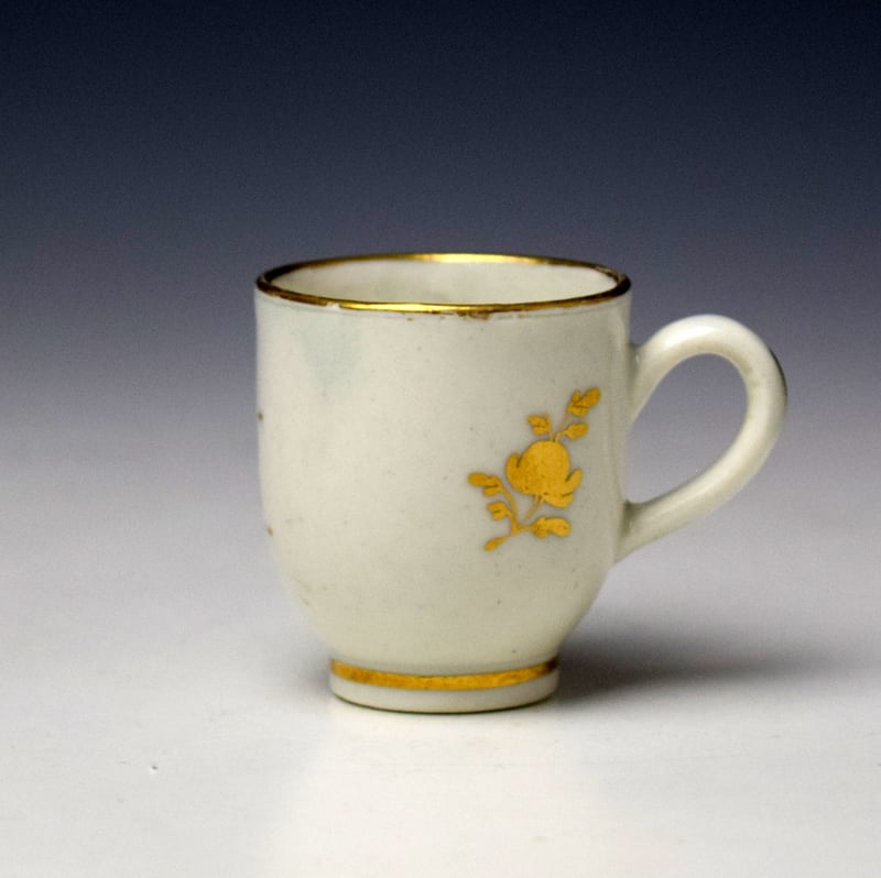 Caughley Gilt Floral Sprigs Pattern Miniature Coffee Cup and Saucer c1780-95 (3)