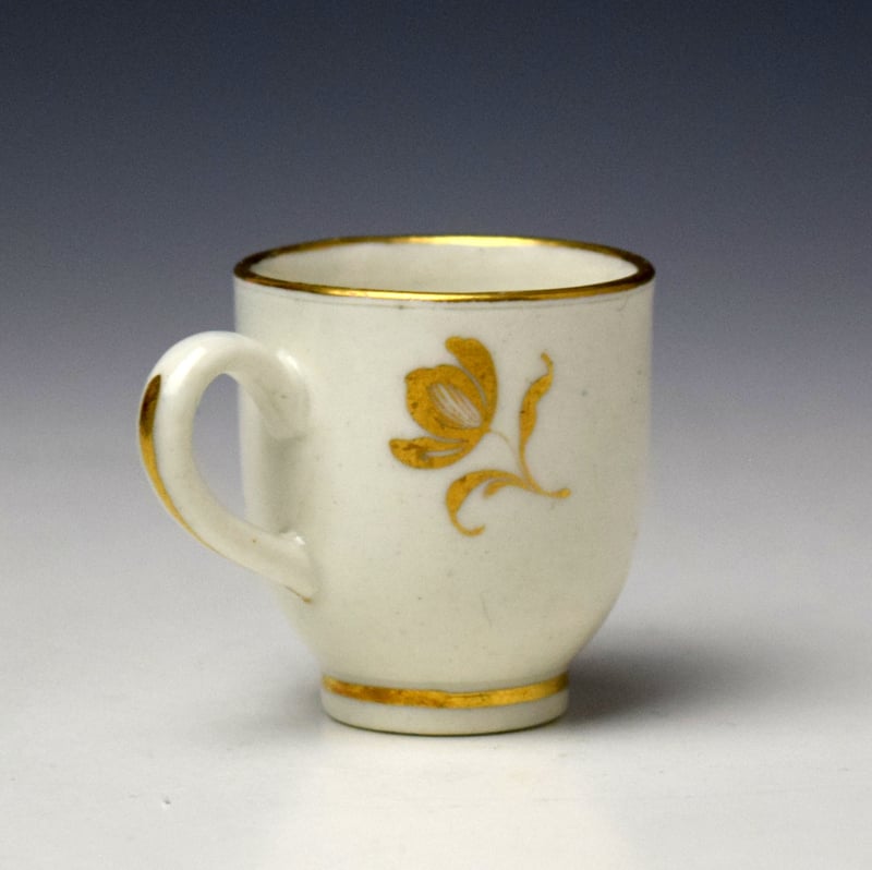 Caughley Gilt Floral Sprigs Pattern Miniature Coffee Cup and Saucer c1780-95 (5)