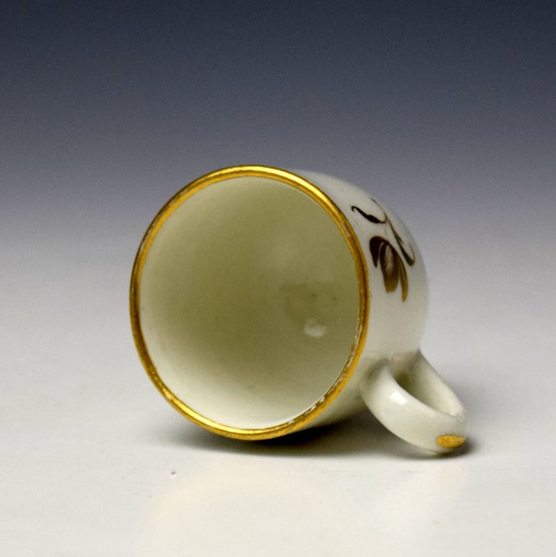 Caughley Gilt Floral Sprigs Pattern Miniature Coffee Cup and Saucer c1780-95 (7)