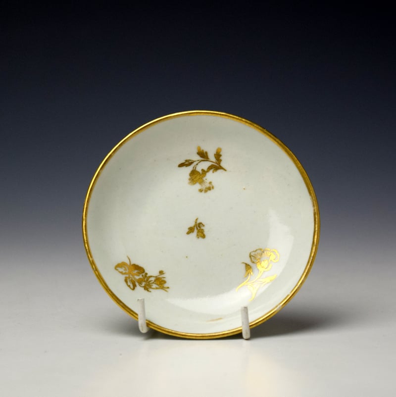 Caughley Gilt Floral Sprigs Pattern Miniature Coffee Cup and Saucer c1780-95 (8)
