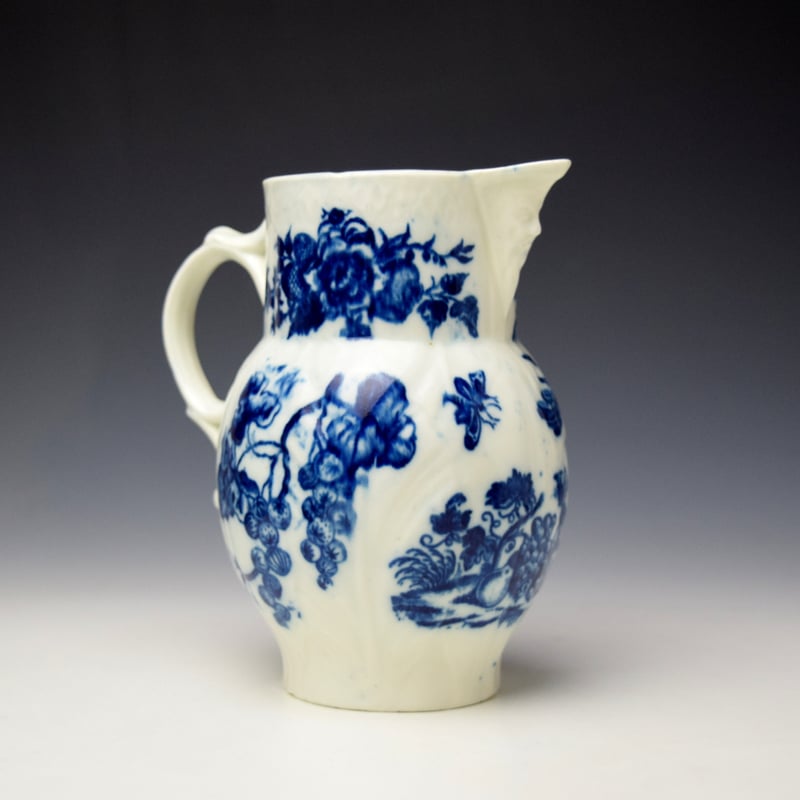 Caughley Parrot Pecking Fruit Pattern Small Mask Head Jug c1795 (3)