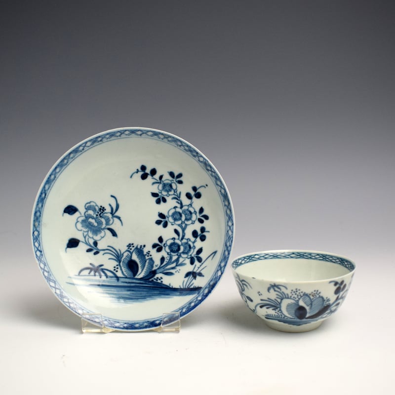 Philip Christian Flowering Rock Pattern Teabowl and Saucer 1766-70