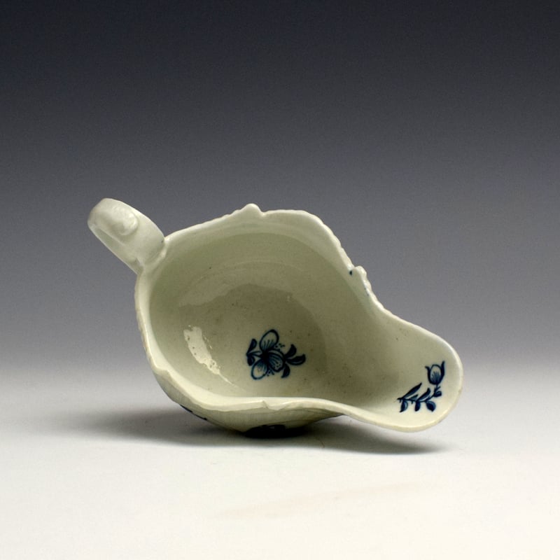 Christians Moulded Floral Spray Decorated Creamboat c1770 (1)