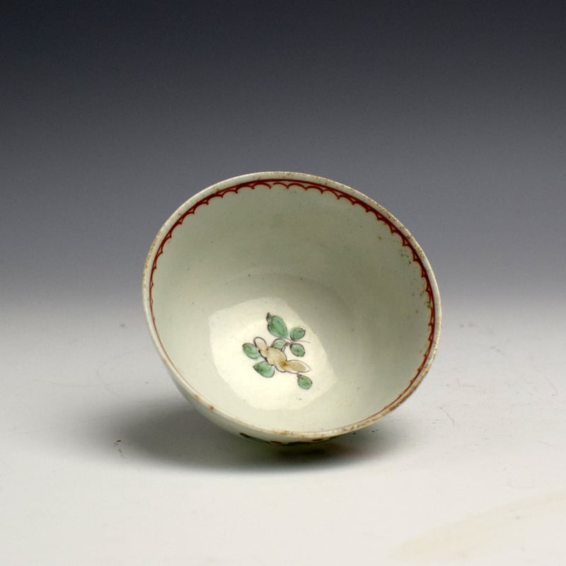 Christians Peony Rock Bird and Insect Pattern Tea Bowl c1765 (2)
